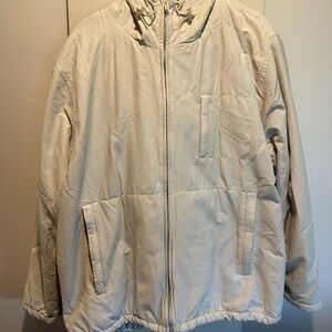 Cream Bomber Jacket with Insulated Weather-Resistant Design